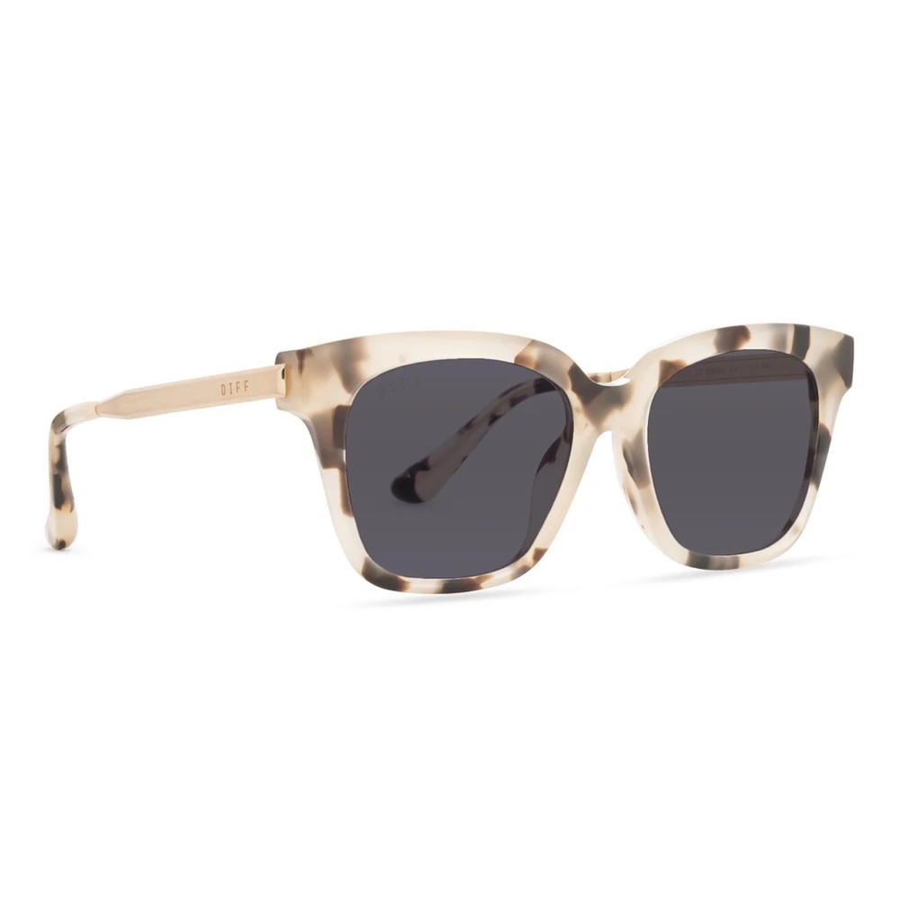 DIFF Charitable Eyewear, Bella XS, Cream Tortoise Solid Grey Sunglasses, NEW